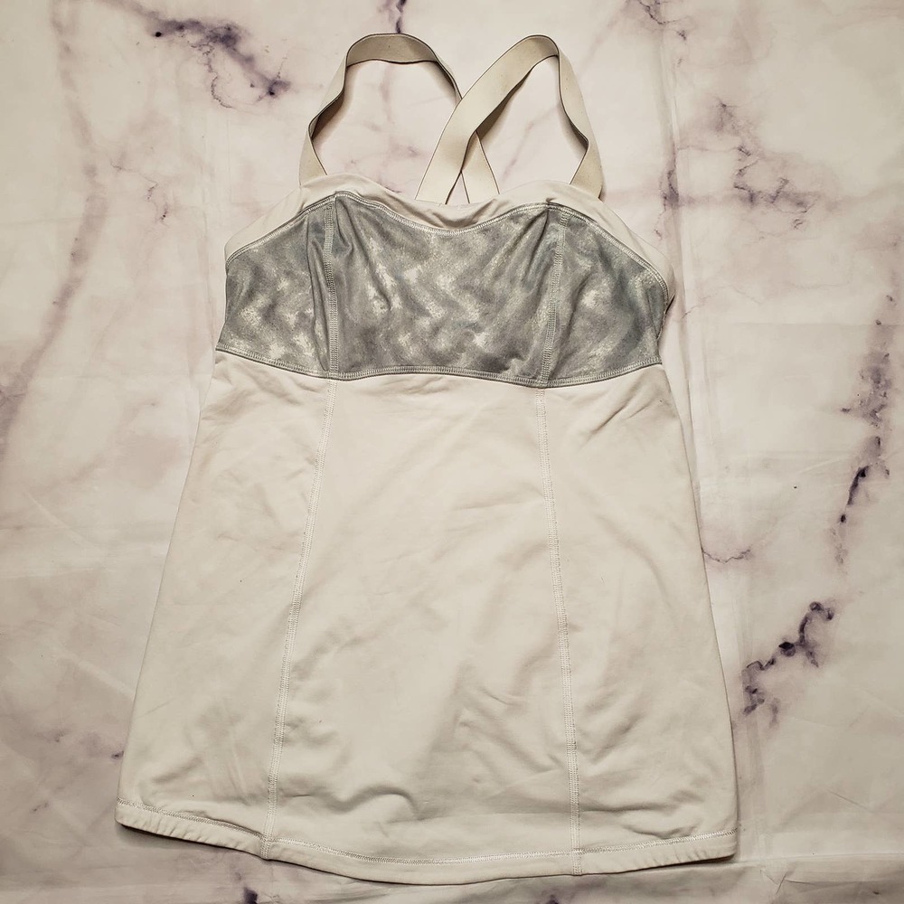 LULULEMON white gray criss cross back tank top 6